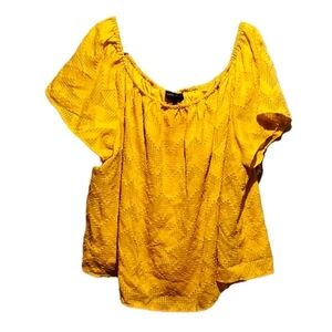 Lane Bryant Yellow Orange Pullover Detailed Cutout Blouse Top Plus Size 24 Women